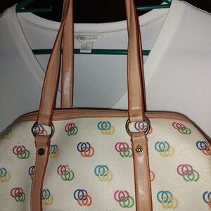 Y2k Baguette,Colorful Compact Shoulder Bag,Off White And Tan ,Logo Pattern